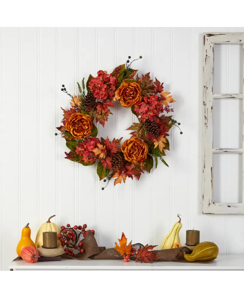 25" Fall Ranunculus, Hydrangea and Berries Autumn Artificial Wreath