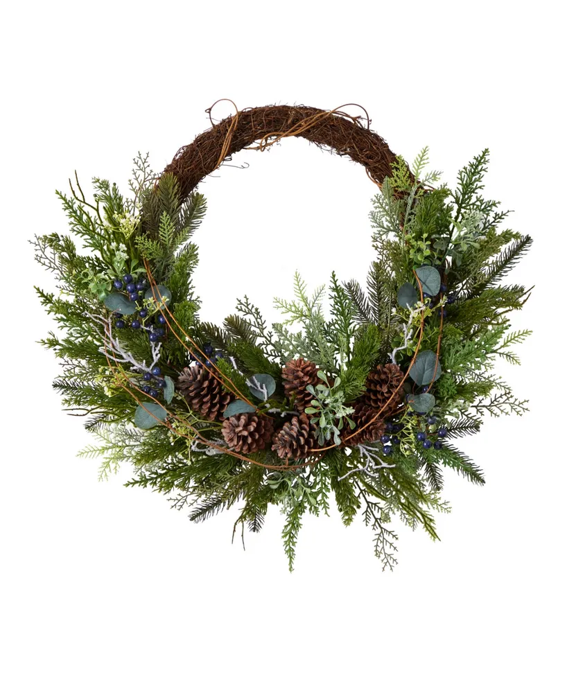 Pine and Pinecone Artificial Christmas Wreath on Twig Ring, 30"