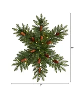 Pre-Lit Snowflake Artificial Dunhill Fir Wreath with Pinecones and 40 Led Lights, 30"