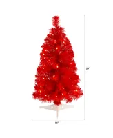 Red Artificial Christmas Tree with 35 Led Lights and 72 Bendable Branches, 2'