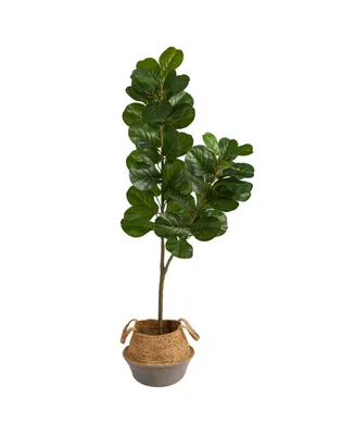 4.5' Fiddle Leaf Fig Artificial Tree in Boho Chic Planter