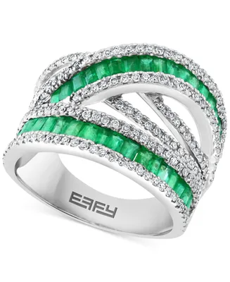 Effy Emerald (1-7/8 ct. t.w.) & Diamond (5/8 ct. t.w.) Crossover Statement Ring in 14k White Gold