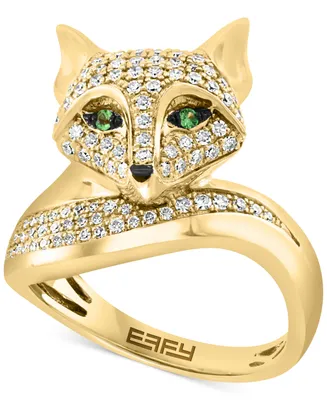 Effy Diamond (3/8 ct. t.w.) & Tsavorite Accent Fox Ring in 14k Gold