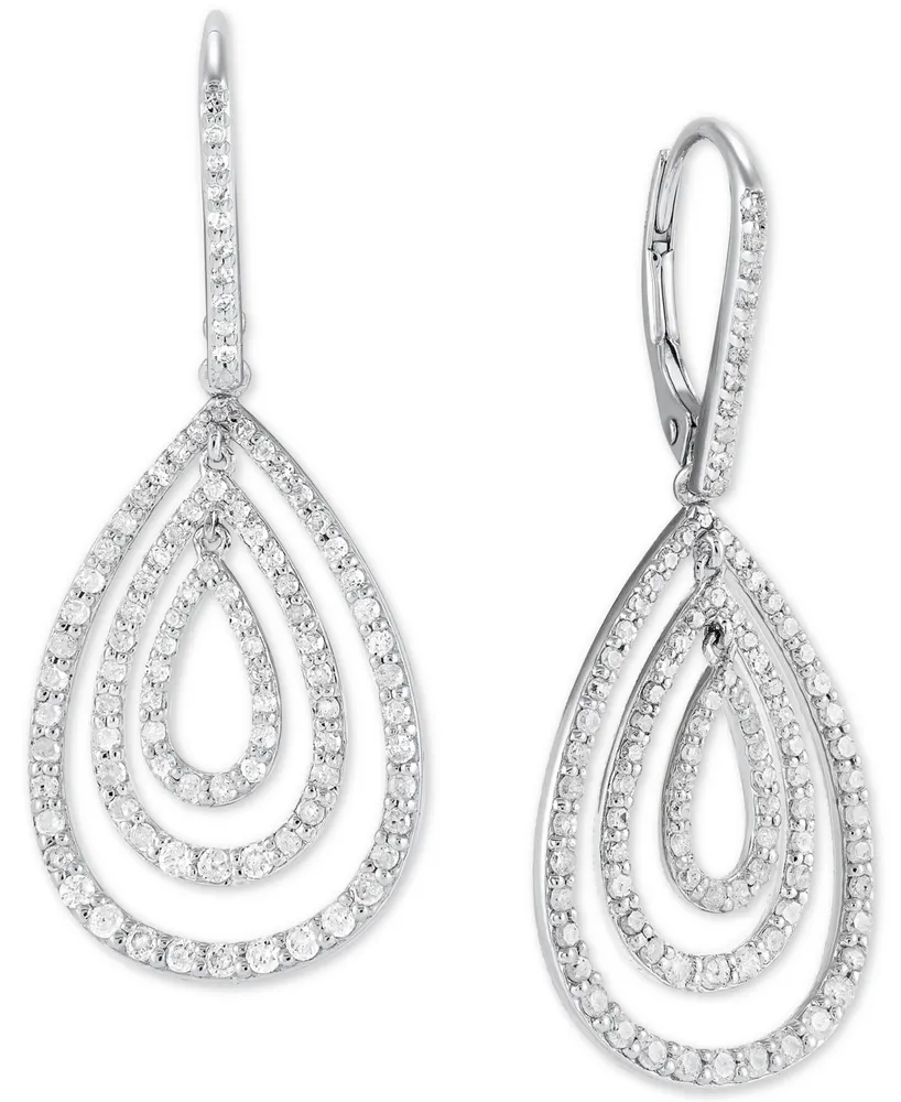 Diamond Concentric Teardrop Leverback Drop Earrings (1 ct. t.w.) in Sterling Silver