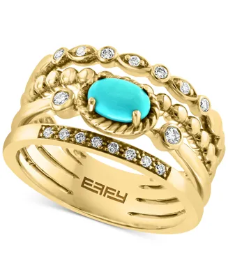 Effy Turquoise & Diamond (1/6 ct. t.w.) Multirow Ring in 14k Gold