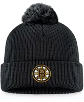 Men's Black Boston Bruins Core Primary Logo Cuffed Knit Hat with Pom