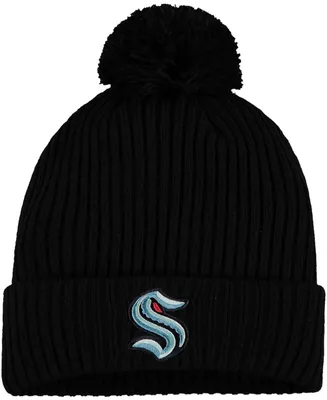 Men's Black Seattle Kraken Primary Logo Cuffed Knit Hat with Pom