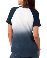 Women's Navy, White New York Yankees Shortstop Ombre Raglan V-Neck T-shirt