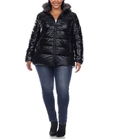 Plus Metallic Puffer Coat with Hoodie