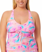 Salt + Cove Trendy Plus Tie-Dye Drawstring Tankini Top, Created for Macy's