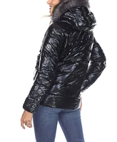 Women's Metallic Puffer Coat With Hoodie