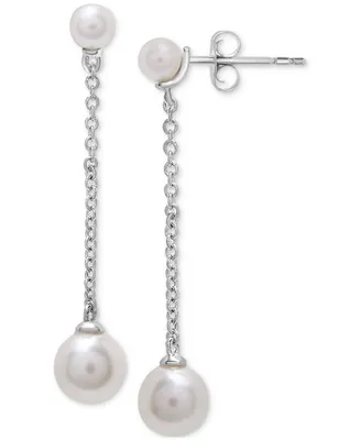 Cultured Freshwater Pearl (3 & 5mm) Chain Linear Drop Earrings in Sterling Silver