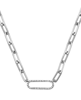 Effy Diamond Oval Link Paperclip 18" Chain Necklace (1/8 ct. t.w.) in Sterling Silver