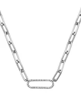 Effy Diamond Oval Link Paperclip 18" Chain Necklace (1/8 ct. t.w.) in Sterling Silver