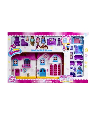 Musical Doll House with Figures and Accessories, Set of 21