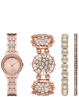 Folio Women's Rose Gold-Tone Bracelet Watch Gift Set, 27mm