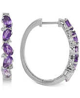 Amethyst (2 ct. t.w.) & White Topaz (1/10 ct. t.w.) Small Hoop Earrings in Sterling Silver, 1"