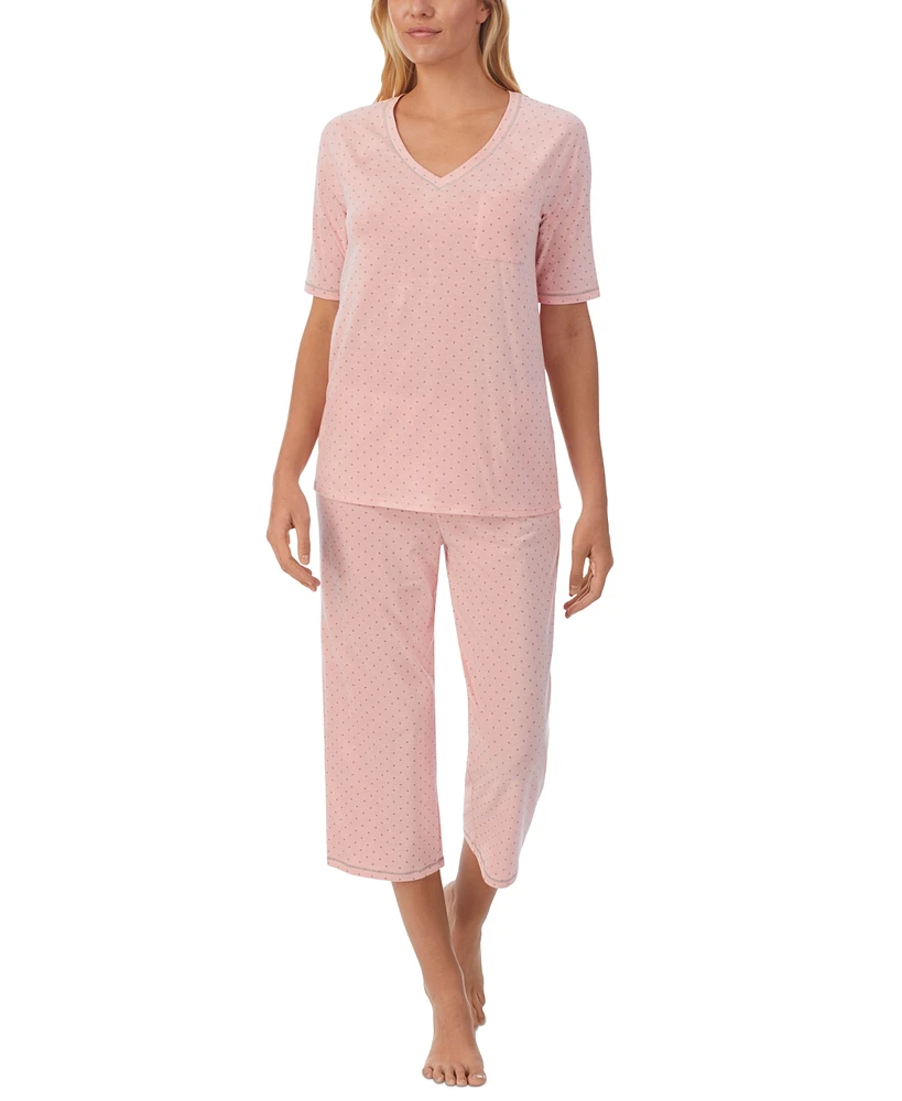 Cuddl Duds Printed Elbow-Sleeve Top & Capri Pants Pajama Set