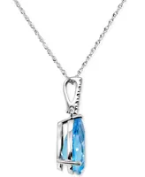 Blue Topaz (5 ct. t.w.) & Diamond Accent Pendant Necklace in 14k White Gold, 16" + 2" extender