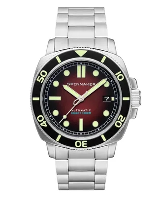 Spinnaker Men's Hull Diver Automatic Ombre Red with Silver-Tone Solid Stainless Steel Bracelet Watch 42mm - Ombre Red with Silver