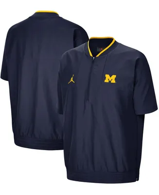 Men's Navy Michigan Wolverines 2021 Coaches Short Sleeve Quarter-Zip Jacket