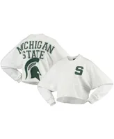 Women's White Michigan State Spartans Raw Hem Cropped Long Sleeve T-shirt