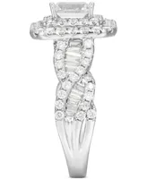 Diamond Emerald-Cut Double Halo Engagement Ring (2 ct. t.w.) in 14k White Gold