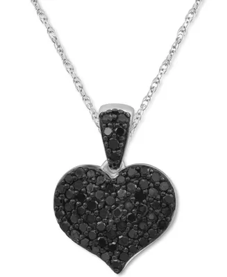 Black Diamond (1/2 ct. t.w.) & White Diamond (1/2 ct. t.w.) Reversible Pave Heart 18" Pendant Necklace in 14k White Gold