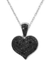 Black Diamond (1/2 ct. t.w.) & White Diamond (1/2 ct. t.w.) Reversible Pave Heart 18" Pendant Necklace in 14k White Gold