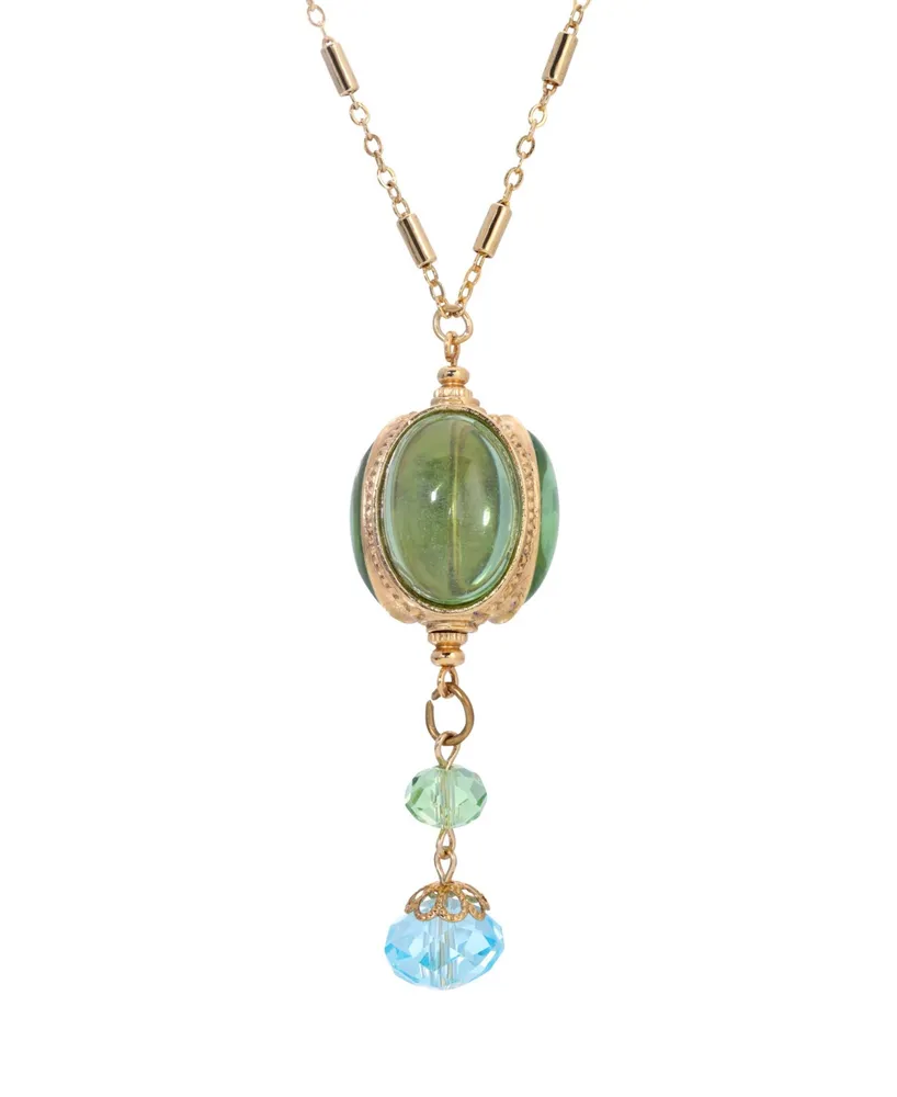 2028 Gold-Tone Spinner Aqua Drop Necklace