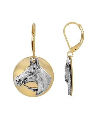 2028 Gold-Tone Silver Horse Head Earrings - Gold