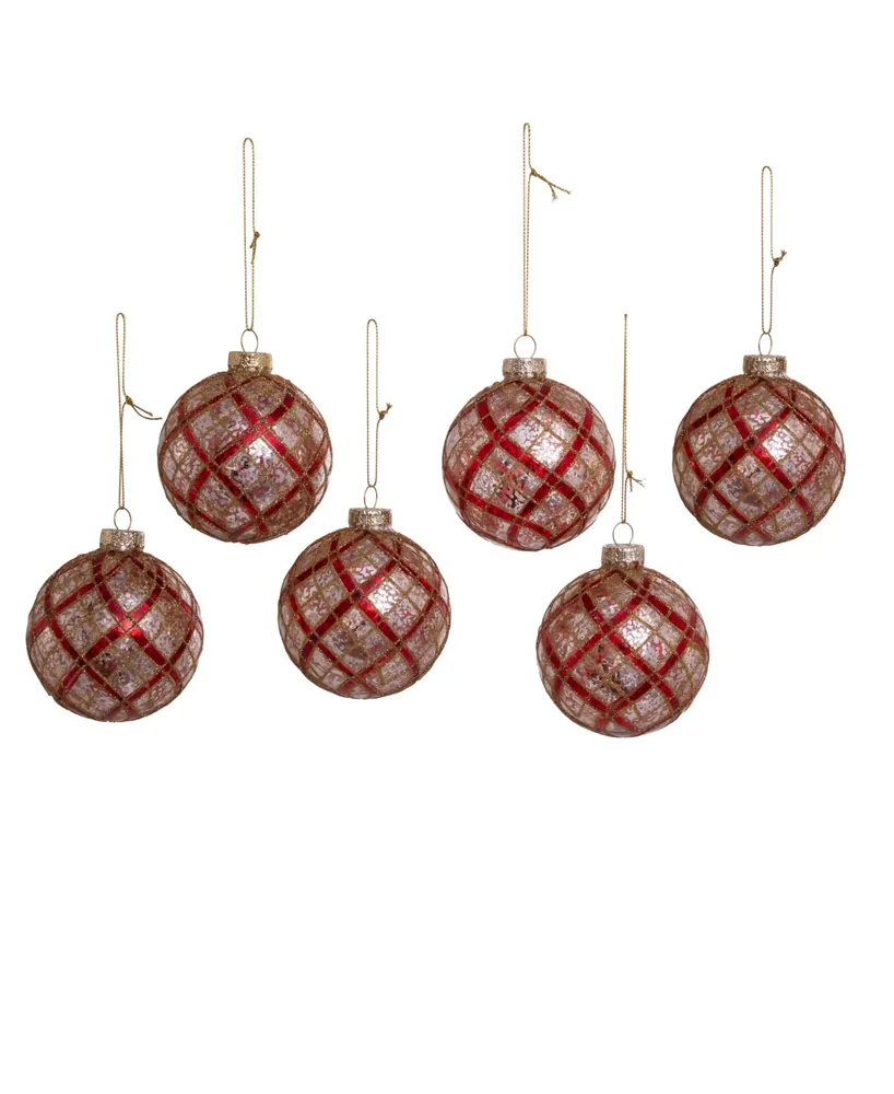 Kurt Adler 80 Mm Plaid Glass Ball Ornaments 6 Piece Set