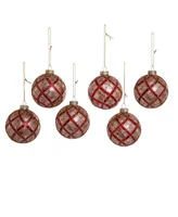 Kurt Adler 80 Mm Plaid Glass Ball Ornaments 6 Piece Set