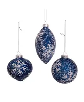 Kurt Adler 80 Mm Glass Ball Onion and Teardrop Ornaments with Snowflake 3 Piece Set