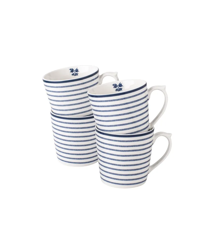 Laura Ashley Blueprint Collectables 9 Oz Candy Stripe Mugs in Gift Box, Set of 4