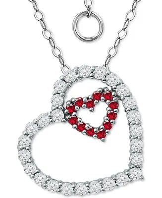 Giani Bernini Lab-Grown Ruby & Cubic Zirconia Heart-in-Heart Pendant Necklace in Sterling Silver, 16" + 2" extender, Created for Macy's