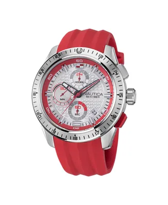 Nautica Men's Red Silicone Strap Watch 47.5mm