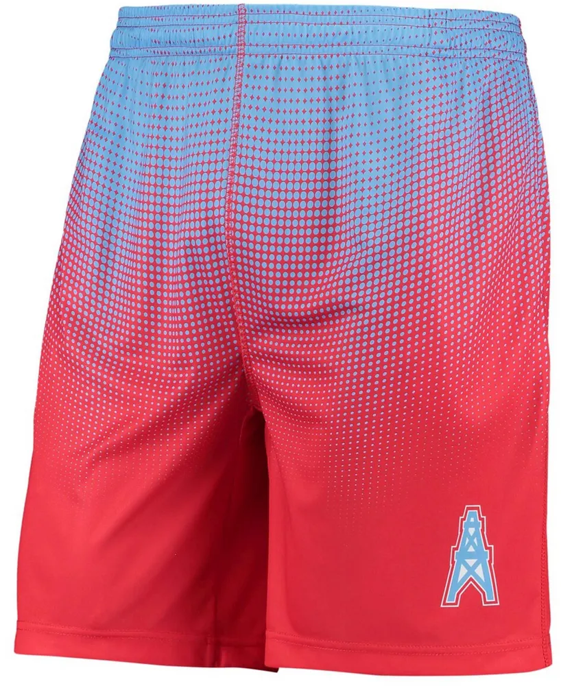 Men's Light Blue and Red Houston Oilers Gridiron Classic Pixel Gradient Training Shorts