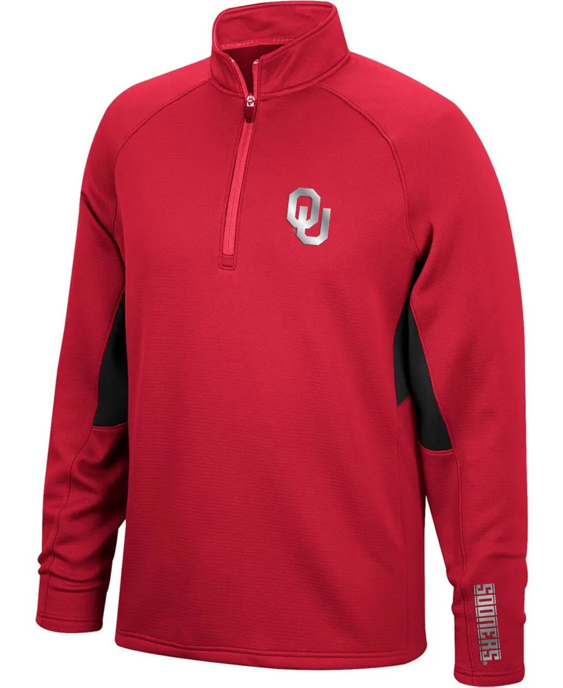 Men's Crimson and Black Oklahoma Sooners Color Blocked Martis Raglan Quarter-Zip Jacket