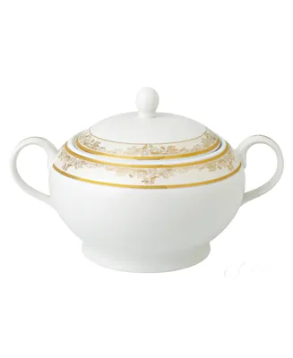 Lorren Home Trends La Luna Collection New Bone China Soup Tureen and Lid, Chloe Design - Gold