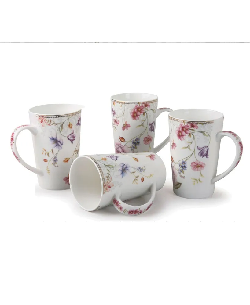 Tall Mugs by Lorren Home Trends Floral Design, Set of 4