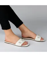 Journee Collection Women's Leonie Imitation Pearl Embellished Slide Flat Sandals