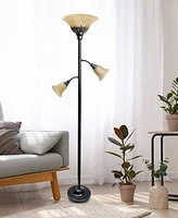 Lalia Home Torchiere Floor Lamp with 2 Reading Lights and Scalloped Glass Shades