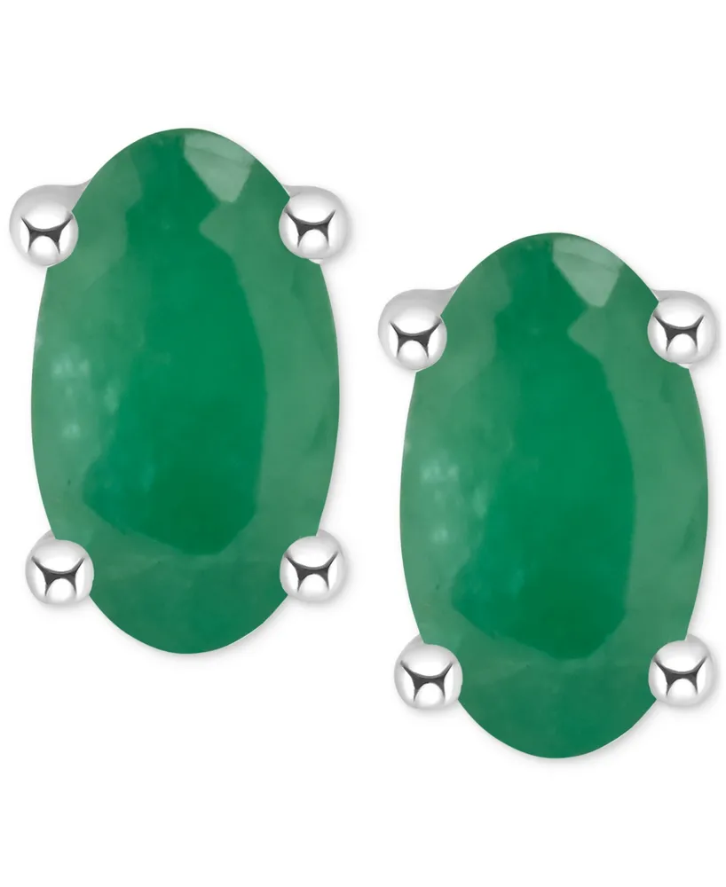 Ruby Oval-Cut Stud Earrings 14k White Gold (Also Emerald)