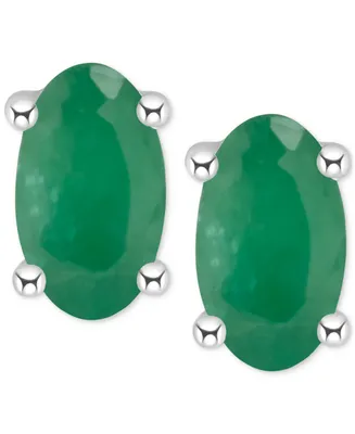 Ruby Oval-Cut Stud Earrings 14k White Gold (Also Emerald)