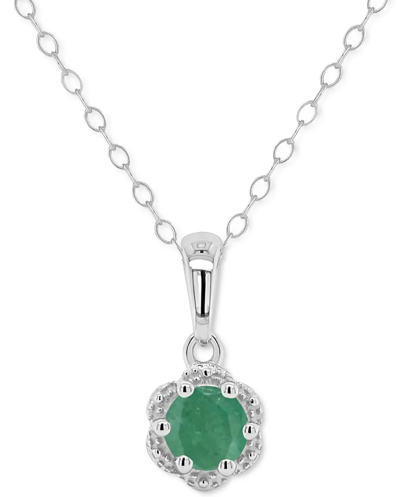 Sapphire Solitaire Scalloped Edge 18" Pendant Necklace (5/8 ct. t.w.) Sterling Silver (Also Emerald & Ruby)