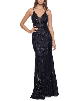 Betsy & Adam Embellished Illusion-Inset Gown