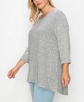 Coin 1804 Plus Cozy 3/4 Rolled Sleeve Button Back Top