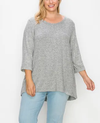 Coin 1804 Plus Cozy 3/4 Rolled Sleeve Button Back Top
