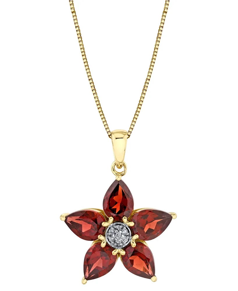 Rhodolite Garnet (4-1/4 ct. t.w.) & Diamond Accent Flower 18" Pendant Necklace in 10k Gold